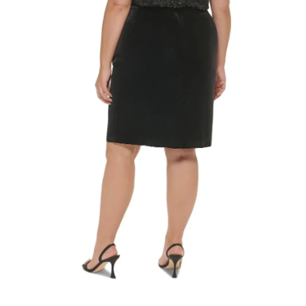 CALVIN KLEIN Velvet Pencil Skirt Black 16W Stretch Knee Length NWT